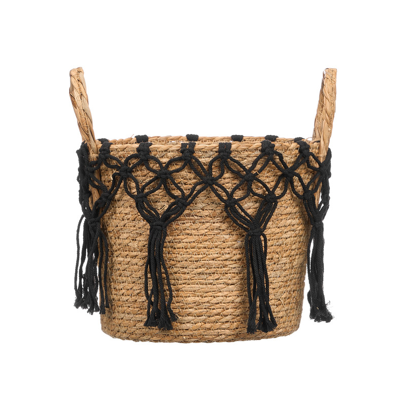 LARGE BLACK HANGING MACRAME WICKER PLANTER