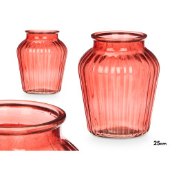 VASE EN VERRE À LARGE OUVERTURE RAYÉ BRIQUE