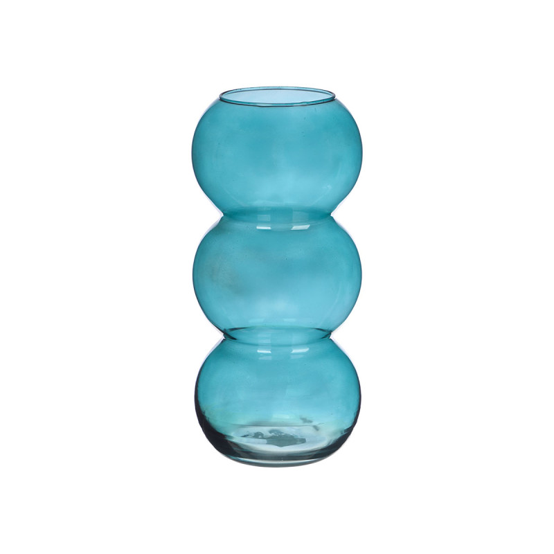 VASO VETRO TRIPLA SFERA 38CM TURCHESE