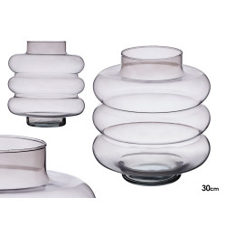 CRYSTAL VASE TRIPLE FLATTENED SPHERE 38CM GREY