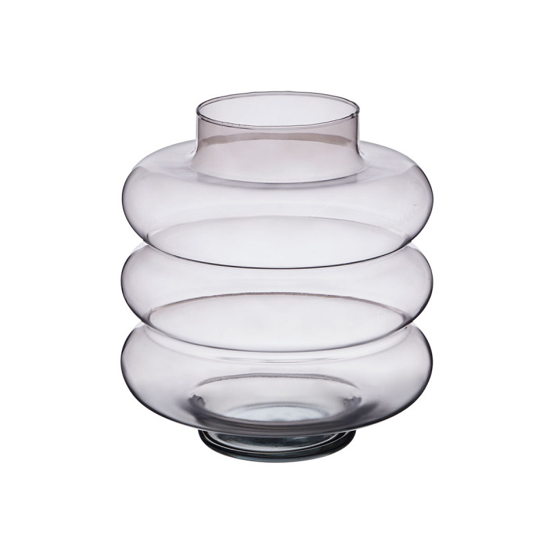 CRYSTAL VASE TRIPLE FLATTENED SPHERE 38CM GREY