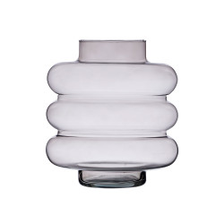 CRYSTAL VASE TRIPLE FLATTENED SPHERE 38CM GREY