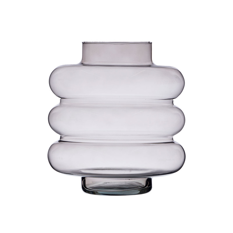 JARRON CRISTAL TRIPLE ESFERA ACHATADA 30CM GRIS