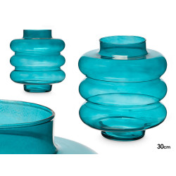 VASE EN VERRE TRIPLE SPHÈRE APLATI 30CM TURQUOISE