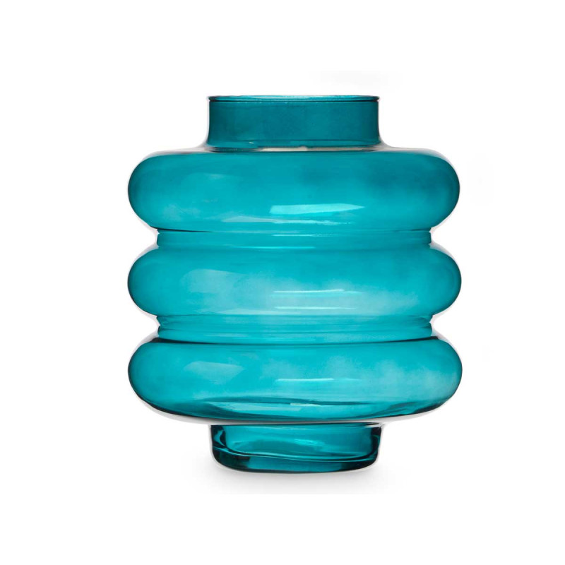 VASE EN VERRE TRIPLE SPHÈRE APLATI 30CM TURQUOISE