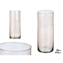 JARRON CRISTAL CILINDRO 12CM DIAM X 30CM GRIS