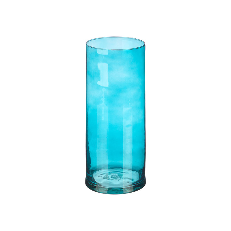 CYLINDER CRYSTAL VASE 12CM DIAM X 30CM TURQUOISE