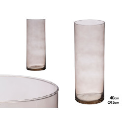 VASO VETRO CILINDRO 15CM DIAM X 40CM GRIGIO