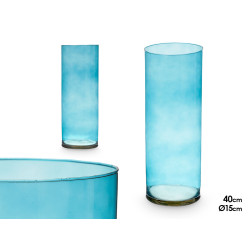 VASO VETRO CILINDRO 15CM DIAM X 40CM TURCHESE