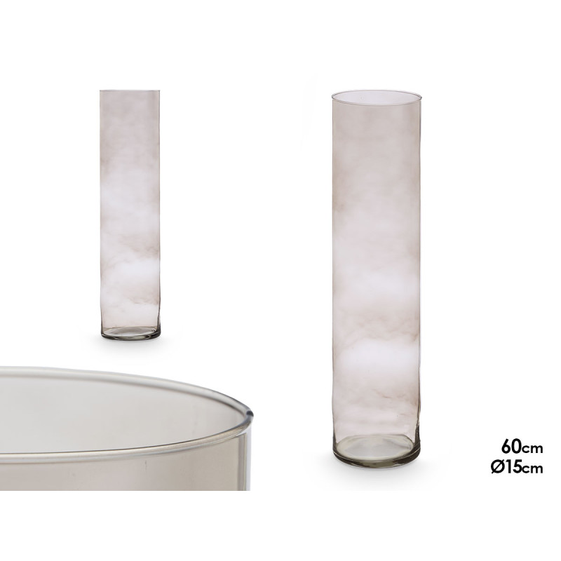 VASE EN VERRE CYLINDRE 15CM DIAM X 60CM GRIS