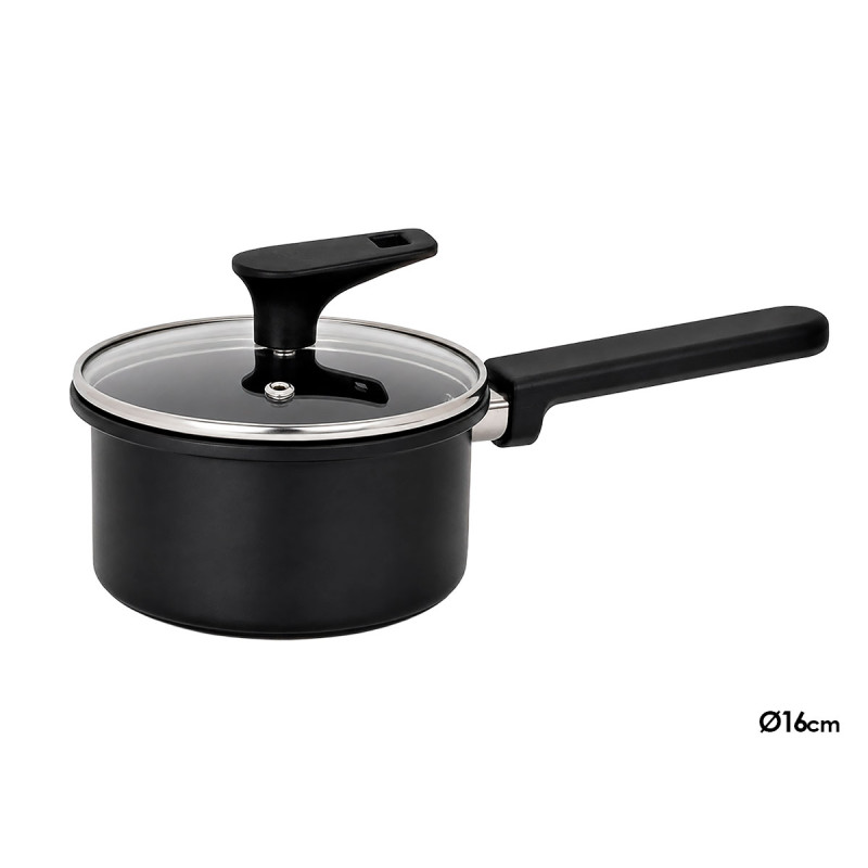 16CM BLACK INDUCTION SAUCEPAN GLASS LID
