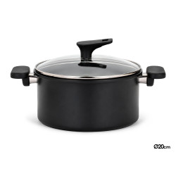 PENTOLA INDUZIONE COPERCHIO VETRO 20CM NERO