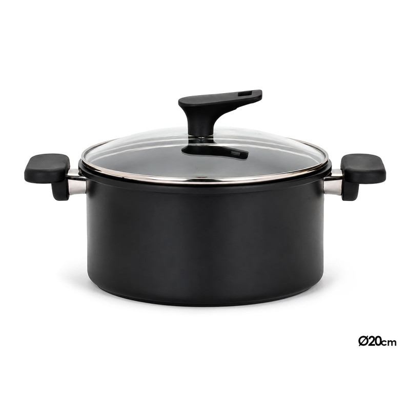 PENTOLA INDUZIONE COPERCHIO VETRO 20CM NERO