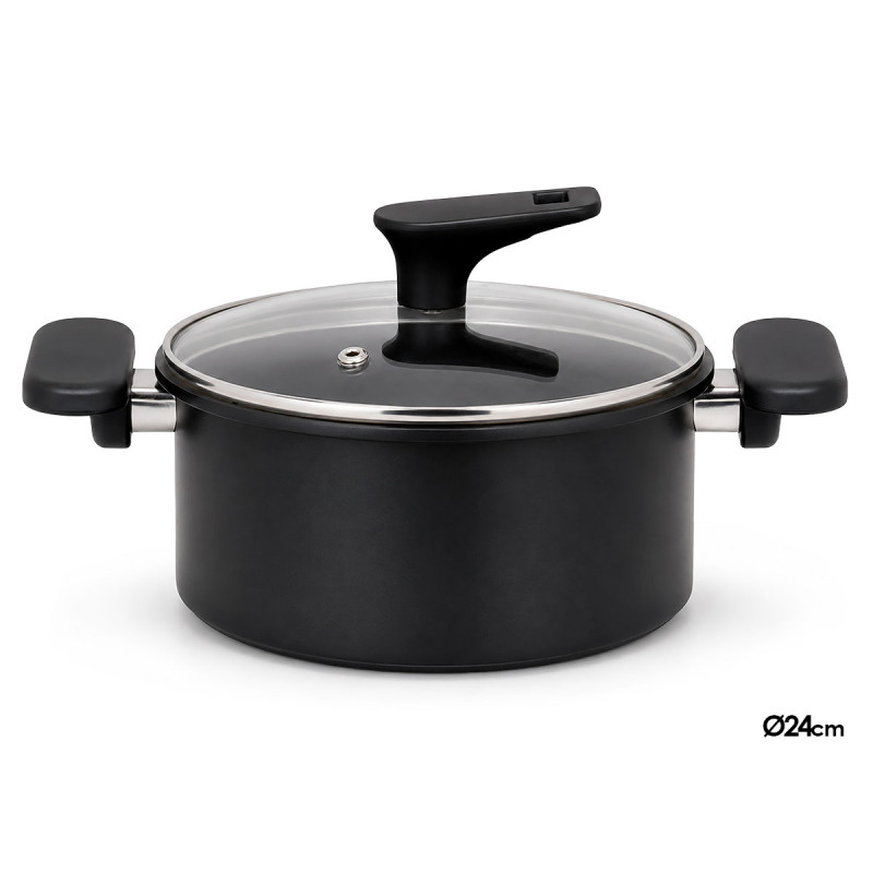 PANELA INDUCAO TAMPA VIDRO 24CM PRETO