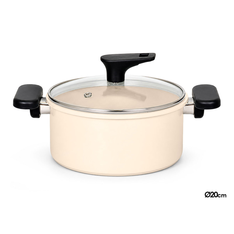 20CM CREAM INDUCTION CASSEROLE GLASS LID