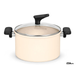 CACEROLA INDUCCION TAPA CRISTAL 24CM CREMA