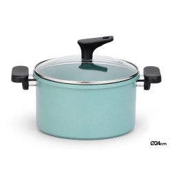 CASSEROLE INDUCTION COUVERCLE VERRE 24CM MENTHE