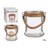 SMALL GLASS CANDLE HOLDER W/ROPE HANDLE  