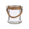 SMALL GLASS CANDLE HOLDER W/ROPE HANDLE  