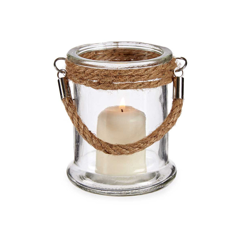 SMALL GLASS CANDLE HOLDER W/ROPE HANDLE  