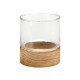 GLASS CANDLEHOLDER WOOD BASE ORBED SMALL