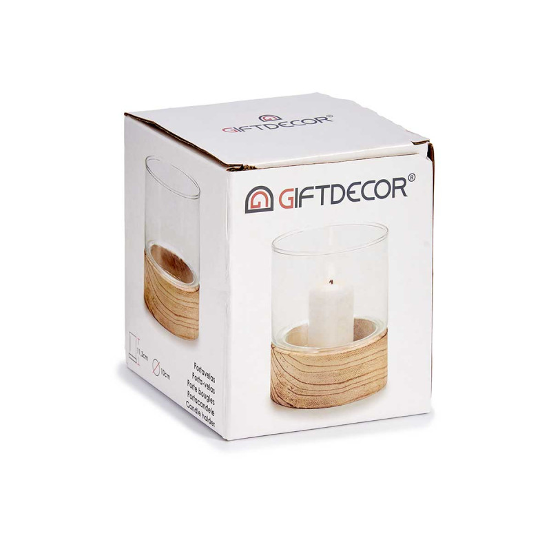 PORTA VELAS CRISTAL BASE MADERA RED PQ