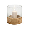 GLASS CANDLEHOLDER WOOD BASE ORBED SMALL