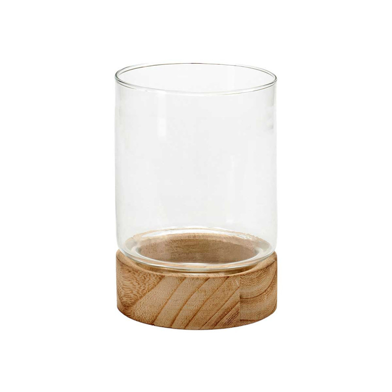 PORTACANDELE VETRO BASE LEGNO ROT MED