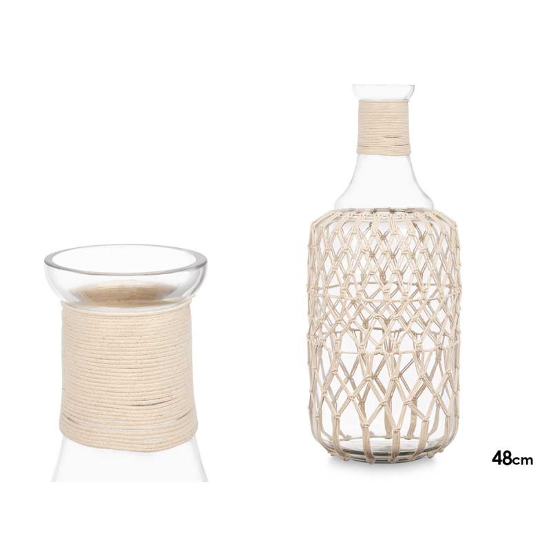 GLASS BOTTLE WITH WHITE ROPE LARGE