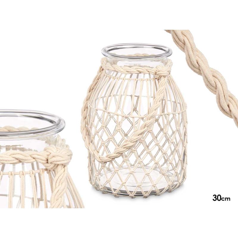 BOUGEOIR EN VERRE AVEC CORDE BLANCHE GRAND