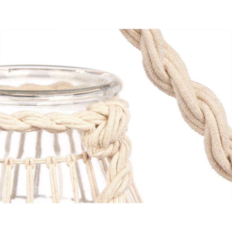 GLASS CANDLEHOLDER WITH WHITE ROPE MEDIUM