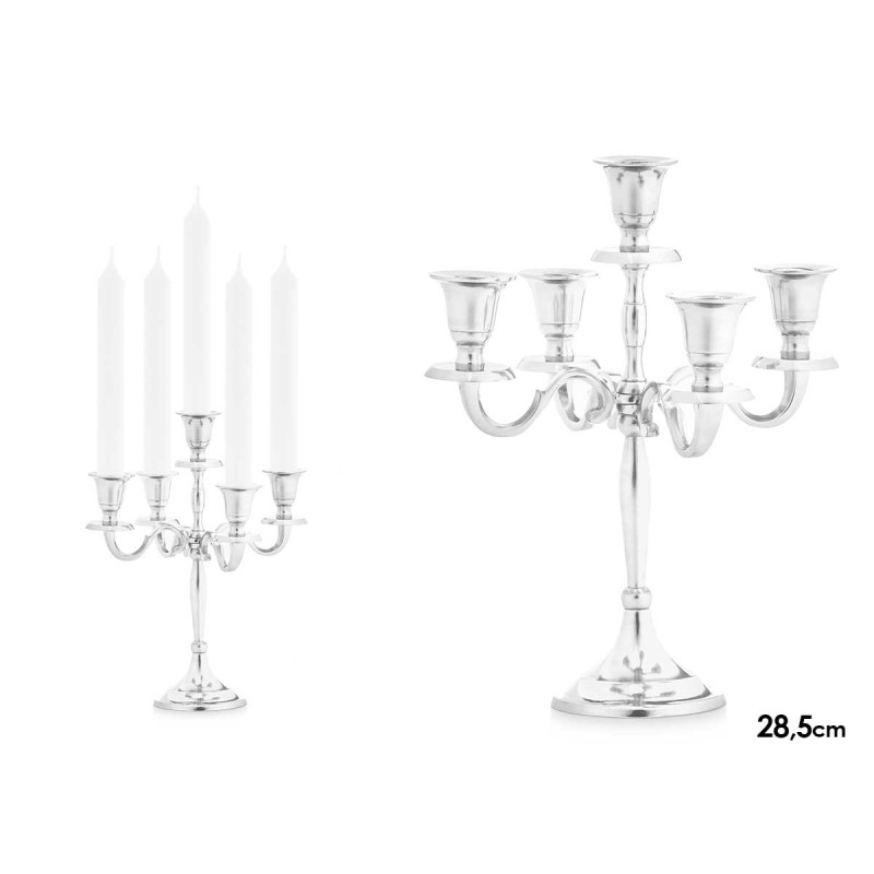 CANDELABRO 5 VELAS PRATEADO 28,5CM