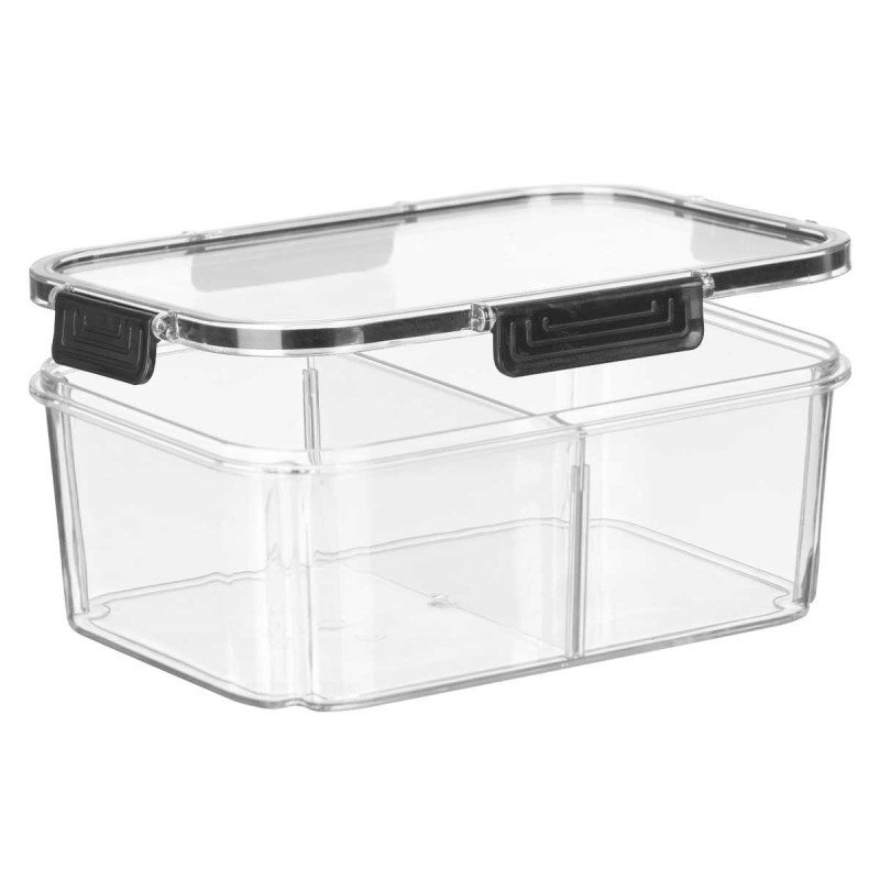 MED BLACK AIRTIGHT DIVIDED LUNCHBOX 2L