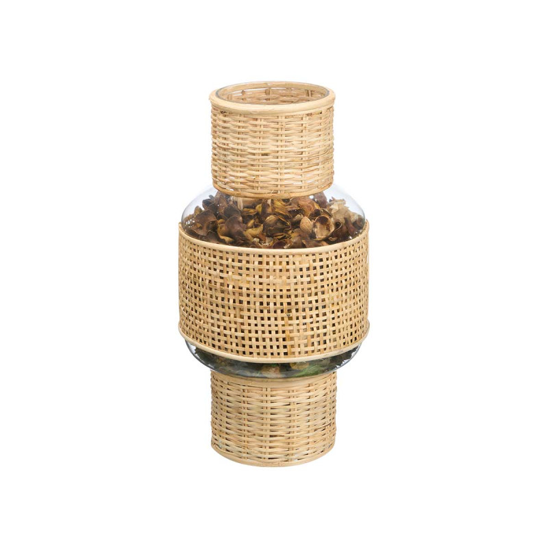 CANDLE HOLDER SHAPE LARGE GLASS RATTAN