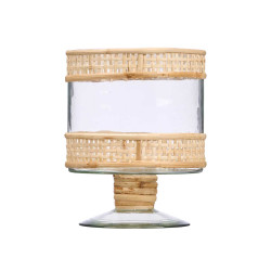 BOUGEOIR COUPE CYLINDRIQUE EN VERRE ET ROTIN PETIT