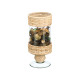 TALL CYLINDRICAL GLASS CANDLE HOLDER RATTAN