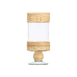 PORTACANDELA CALICE CILINDRICO ALTO VETRO RATTAN