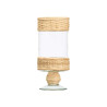 TALL CYLINDRICAL GLASS CANDLE HOLDER RATTAN