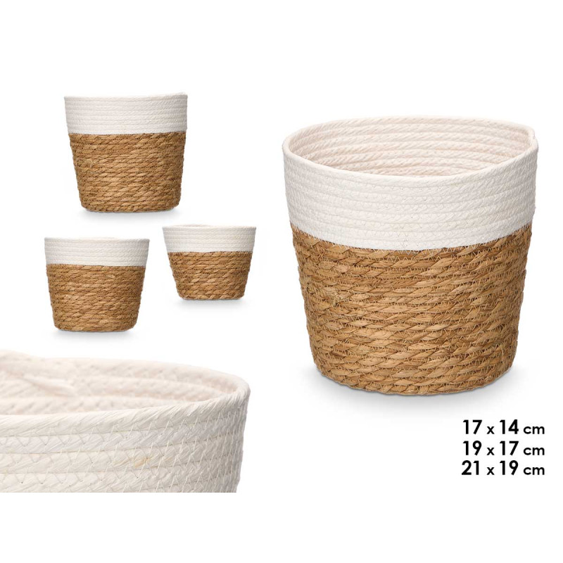 3 SET ROUND BASKETS 19 CM TALL WHITE