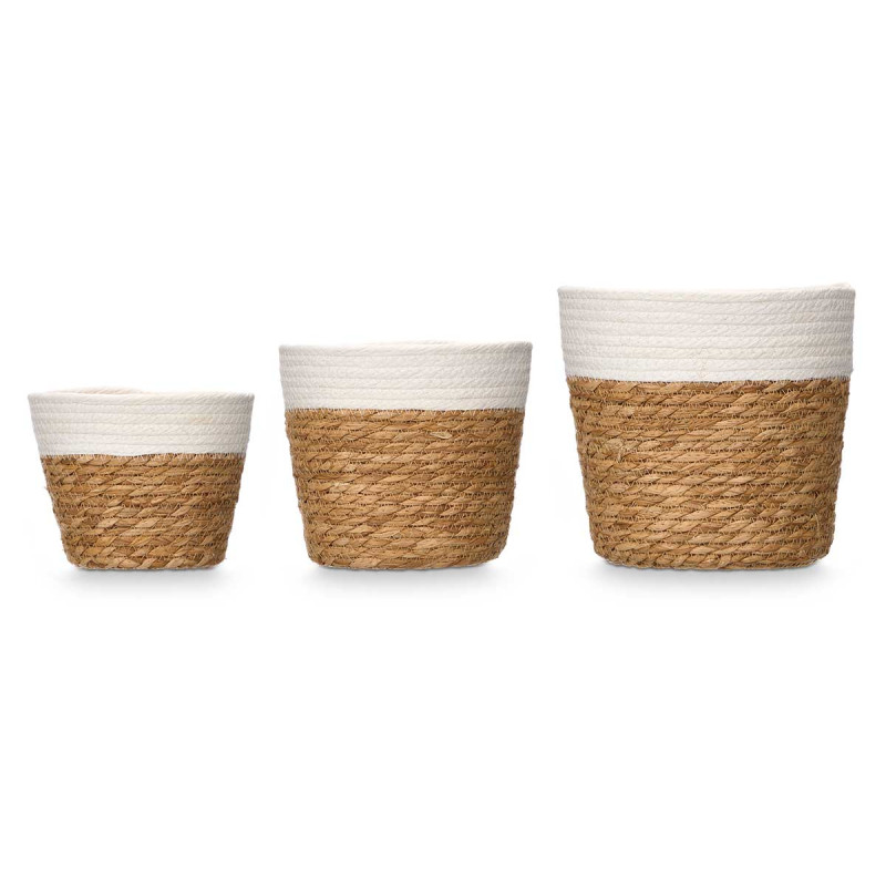 3 SET ROUND BASKETS 19 CM TALL WHITE