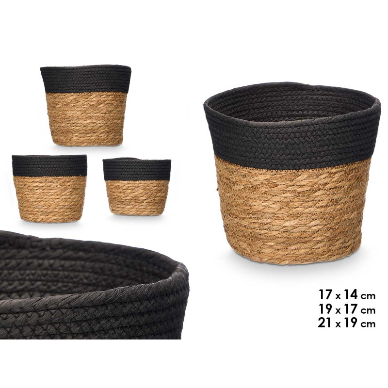 3 SET ROUND BASKETS 19 CM TALL BLACK