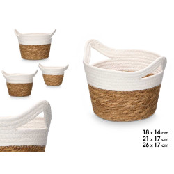 SET 3 CESTI ROTONDI MANICI 16CM ALTO BIANCO