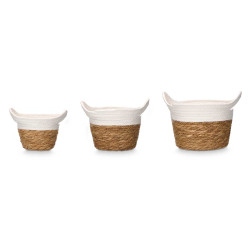 3 SET ROUND BASKETS HANDLES 16 CM TALL WHITE