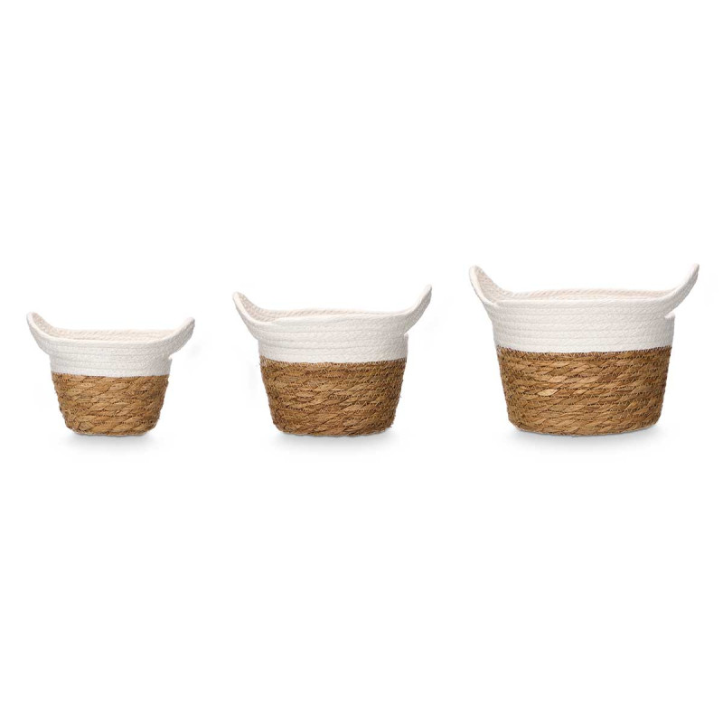 SET 3 CESTI ROTONDI MANICI 16CM ALTO BIANCO