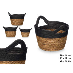 3 SET ROUND BASKETS HANDLES 16 CM TALL BLACK