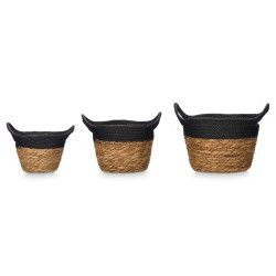 SET 3 PANIERS RONDS AVEC POIGNÉES 16CM HAUT NOIR