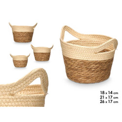 CONJ 3 CESTOS REDONDOS ASAS 16CM ALTO NATURAL