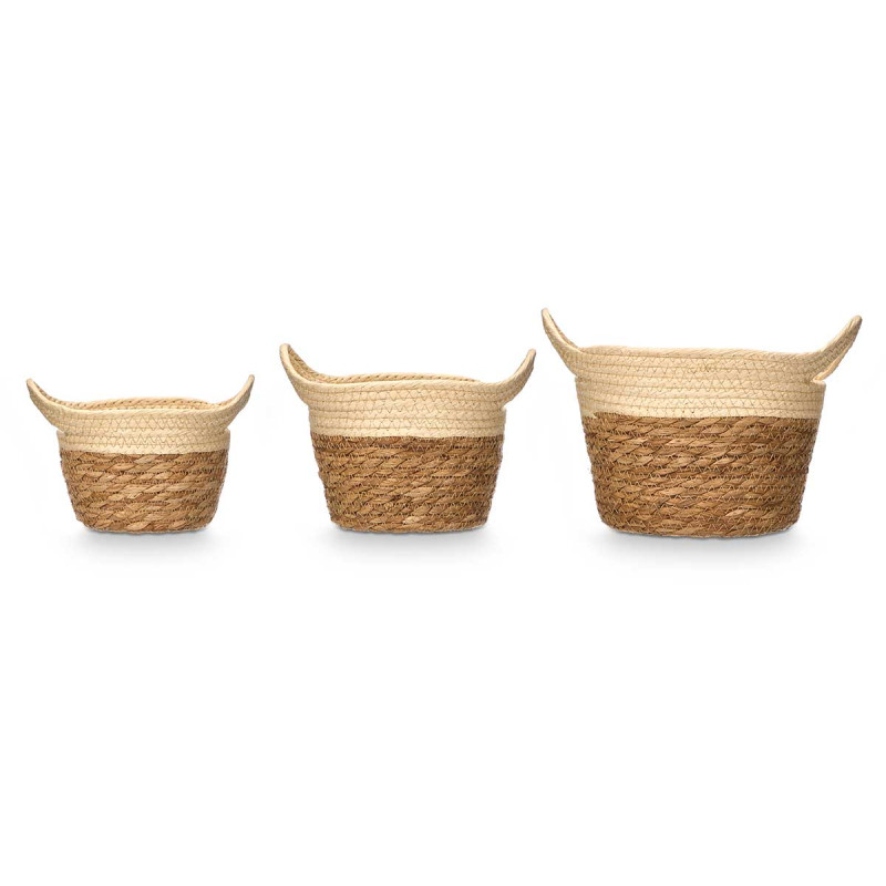 SET 3 CESTOS REDONDOS ASAS 16CM ALTO NATURAL