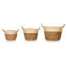 3 SET ROUND BASKETS HANDLES 16 CM TALL NATURAL