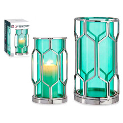 BASE VELA CRISTAL AZUL METAL PLATA